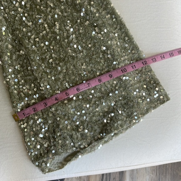 Zara Green Flared Sequin Pants Mint High Waist Hidden Side Zip Size Medium NWT - Picture 13 of 13